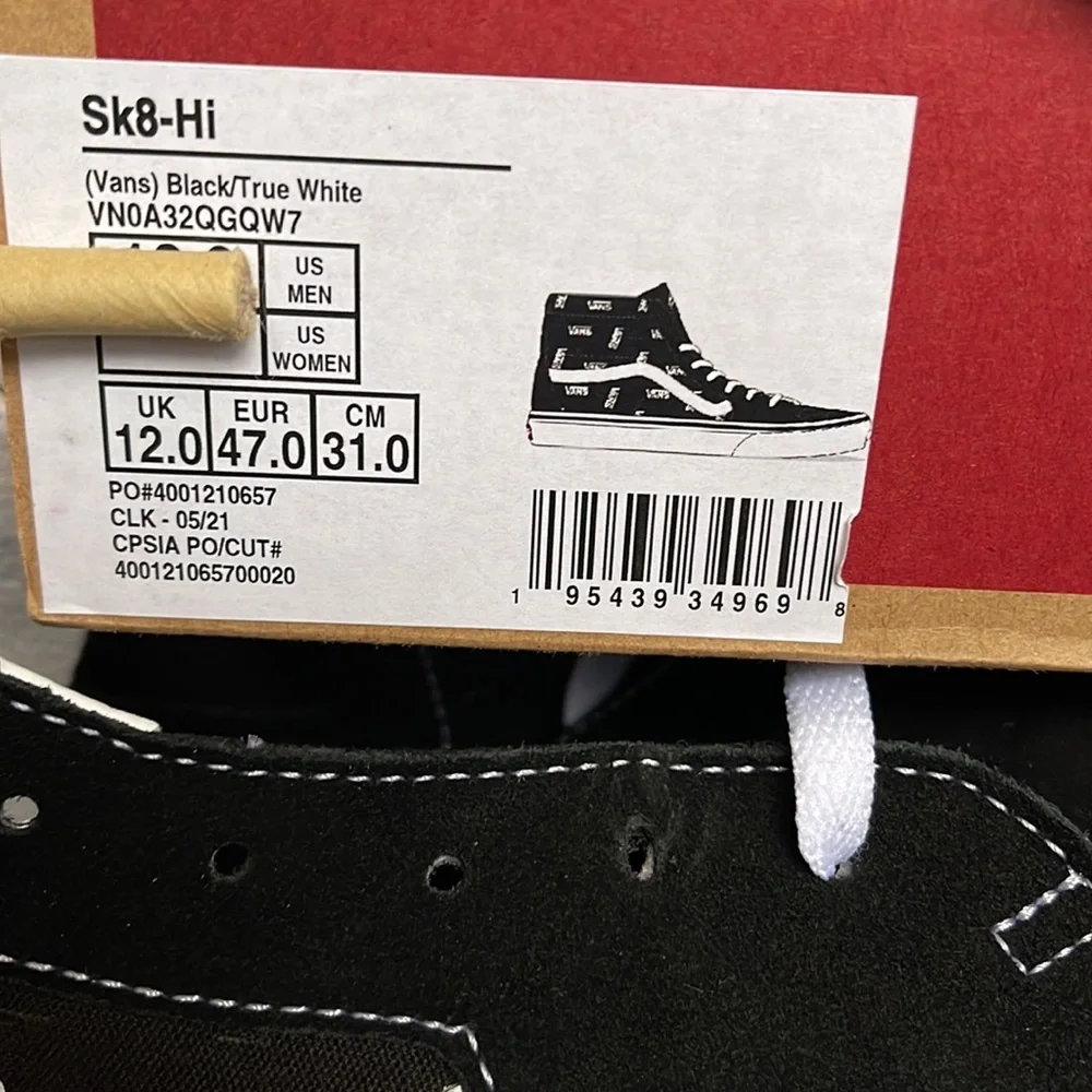 Vans Men’s Sk8-Hi Vans Black/True White Sneakers - Picture 16 of 16